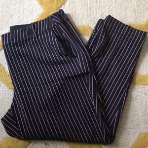 Navy & Red Pinstripe Straight Leg Cropped Pants